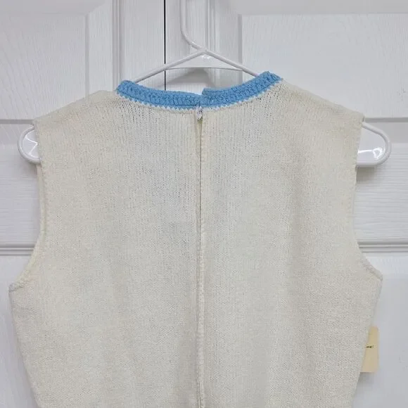 Vintage 1970s Hamton Court Tennis Skirt Cream/White And Blue Pleated Knitted NWT - Picture 7 of 10